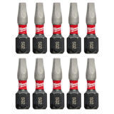 Milwaukee SHOCKWAVE Square Recess 1 in. L x #2 Impact Insert Bit Set 1/4 in. Hex Shank 10 pc.