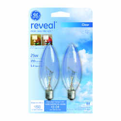 GE Lighting Reveal 25 watts B10 Incandescent Bulb 150 lumens White 2 pk Decorative