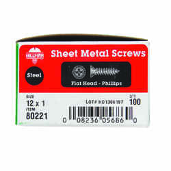 HILLMAN 12 x 1 in. L Phillips Zinc-Plated Flat Head Sheet Metal Screws 100 per box Steel