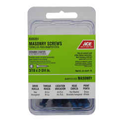 Ace 3/16 in. x 2-3/4 in. L Slotted Hex Head Ceramic Steel Masonry Screws 20 pk