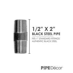 Pipe Decor No MPT 1/2 in. Dia. x 2 in. L MPT Gray Steel Pipe Decor Connector 1/2 in.