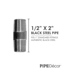 Pipe Decor No MPT 1/2 in. Dia. x 2 in. L MPT Gray Steel Pipe Decor Connector 1/2 in.
