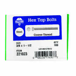 HILLMAN 3/8 in. Dia. x 1-1/2 in. L Zinc Plated Steel Hex Tap Bolt 100 box
