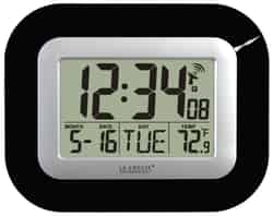 La Crosse Technology 9 in. L x 1-1/2 in. W Indoor Digital Atomic Wall Clock Black/Silver Contem