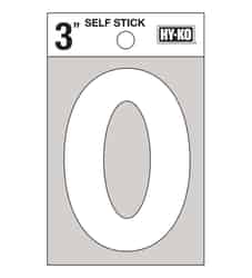 Hy-Ko 3 in. White Vinyl Self-Adhesive Number 0 1 pc.