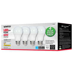 Satco Type A A19 E26 (Medium) LED Bulb Warm White 60 Watt Equivalence 4 pk