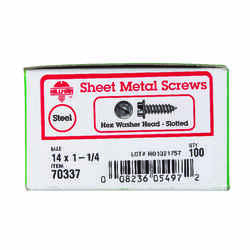 HILLMAN 1-1/4 in. L x 14 Slotted Zinc-Plated Hex Washer Sheet Metal Screws Steel 100 per box
