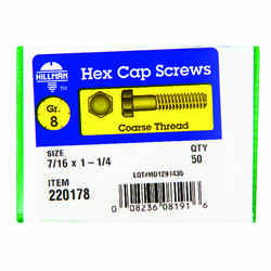 HILLMAN 7/16 in. Dia. x 1-1/4 in. L Heat Treated Yellow Dichromate Hex Head Cap Screw 50 box