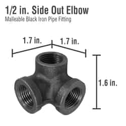 Pipe Decor 1/2 in. FPT 1/2 in. Dia. x 2-1/4 in. L FPT Malleable Iron Side Outlet Elbow No