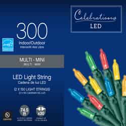 Celebrations Basic LED Mini Multicolored 300 ct String Christmas Lights 74.5 ft.