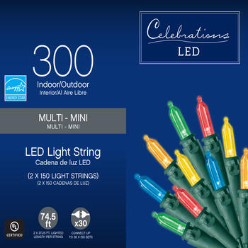 Celebrations Basic LED Mini Multicolored 300 ct String Christmas Lights 74.5 ft.