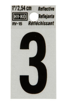 Hy-Ko 1 in. Reflective 3 Number Self-Adhesive Vinyl Black