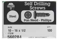 Hillman No. 10-16 x 1/2 in. L Phillips Pan Head Zinc-Plated Steel Self- Drilling Screws 100