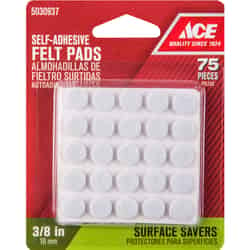 Ace Felt Self Adhesive Pad White Round 3/8 in. W 75 pk
