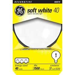 GE Lighting 40 watts G25 Incandescent Bulb 370 lumens Soft White Globe 1 pk