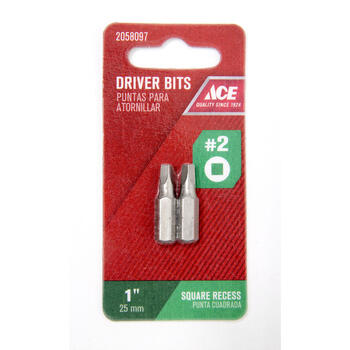 Ace Square Recess 1 in. L x #2 Insert Bit S2 Tool Steel Hex Shank 2 pc. 1/4 in.