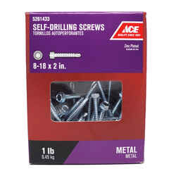 Ace 8-18 Sizes x 2 in. L Hex Zinc-Plated Hex Washer Head 1 lb. Self- Drilling Screws Steel