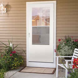 LARSON 32 in. W x 81 in. H Mid-View Aluminum/Wood Self-Storing Storm Door White
