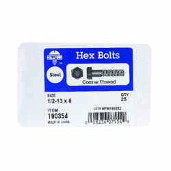HILLMAN 1/2 in. Dia. x 8 in. L Zinc Plated Steel Hex Bolt 25 box