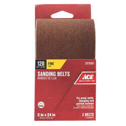 Ace 24 in. L x 3 in. W Aluminum Oxide Sanding Belt Fine 2 pk 120 Grit