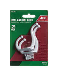 Ace 3 in. L White Metal Small Coat and Hat Hook 2 pk White