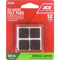 Ace Felt Self Adhesive Pad Brown Square 3/4 in. W x 3/4 in. L 12 pk