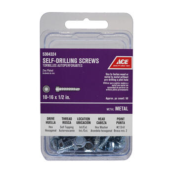 Ace 10 Sizes x 1/2 in. L Hex Hex Washer Head Zinc-Plated Steel Self- Drilling Screws