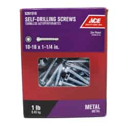 Ace 10-16 Sizes x 1-1/4 in. L Hex Washer Head Zinc-Plated Self- Drilling Screws Steel 1 lb. Hex
