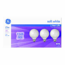GE Lighting 25 watts G25 Incandescent Bulb 180 lumens Soft White 3 pk Globe
