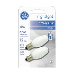 GE Lighting 4 watts C7 Incandescent Bulb 14 lumens White Decorative 2 pk