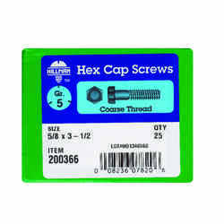 HILLMAN 5/8 in. Dia. x 3-1/2 in. L Heat Treated Zinc Steel Hex Head Cap Screw 25 box