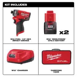 Milwaukee M12 FUEL 12 V 2 amps 1/4 in. Cordless Brushless Impact Driver Kit (Battery & Charger)