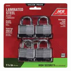 Ace 1-5/16 in. H X 1-9/16 in. W X 1-1/2 in. L Steel Double Locking Padlock 4 pk Keyed Alike
