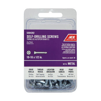 Ace 10 Sizes x 1/2 in. L Phillips Pan Head Zinc-Plated Self- Drilling Screws Steel