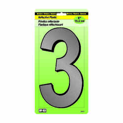 Hy-Ko Plastic Black 3 Number Nail-On 6 in. Reflective