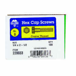 HILLMAN 1/4 in. Dia. x 2-1/2 in. L Heat Treated Yellow Dichromate Hex Head Cap Screw 100 box