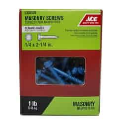 Ace 1/4 in. x 2-1/4 in. L Slotted Hex Washer Head Ceramic Steel Masonry Screws 1 lb. 50 pk