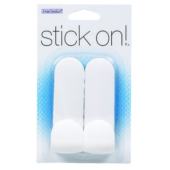 InterDesign 4 in. L White Plastic Small and Medium Stick On! Tall Hook 2 pk