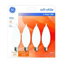 GE Lighting 40 watts CA10 Incandescent Light Bulb 360 lumens Soft White Bent Tip 4 pk