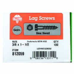 HILLMAN 3/8 in. x 1-1/2 in. L Hex Hot Dipped Galvanized Steel 100 pk Lag Screw