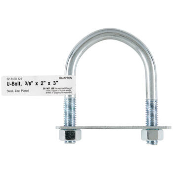 Hampton 3/8 in. x 2 in. W x 3 in. L Coarse Zinc-Plated Steel U-Bolt