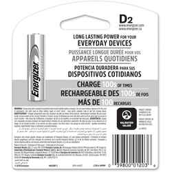 Energizer NiMH 1.2 volt D Rechargeable Batteries 2 NH50BP-2R2