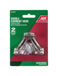 Ace 1 in. L Satin Nickel Silver Small Double Garment Hook 2 pk Brass