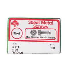HILLMAN 6 x 1 in. L Hex Washer Zinc-Plated Slotted Steel 100 pk Sheet Metal Screws