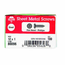 HILLMAN 12 x 1 in. L Zinc-Plated Pan Head Sheet Metal Screws Steel 100 per box Phillips