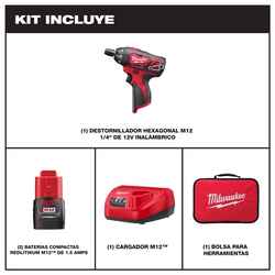 Milwaukee M12 1/4 Cordless Keyless Battery Operated Screwdriver Kit 1.5 amps 12 V 500 rpm