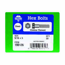 HILLMAN 5/16 in. Dia. x 5 in. L Zinc Plated Steel Hex Bolt 50 box