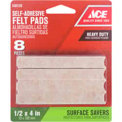 Ace Felt Self Adhesive Pad Brown Rectangle 1/2 in. W x 4 in. L 8 pk