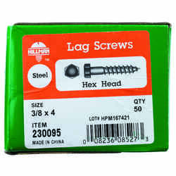 HILLMAN 3/8 in. x 4 in. L Hex Steel Lag Screw 50 pk