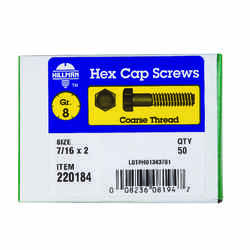 HILLMAN 7/16 in. Dia. x 2 in. L Heat Treated Yellow Dichromate Hex Head Cap Screw 50 box